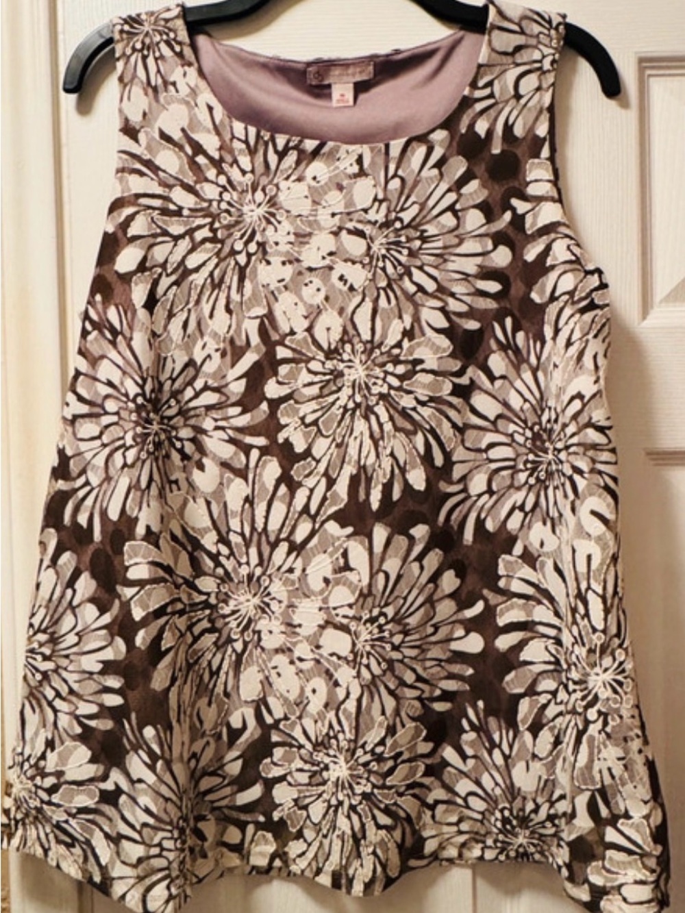 Brown Floral Sleeveless Tank Top with Cream Bloom Print
